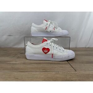 Adidas Nizza Trefoil Heart White Red Canvas Low Top Sneakers H01128 Womens 6.5